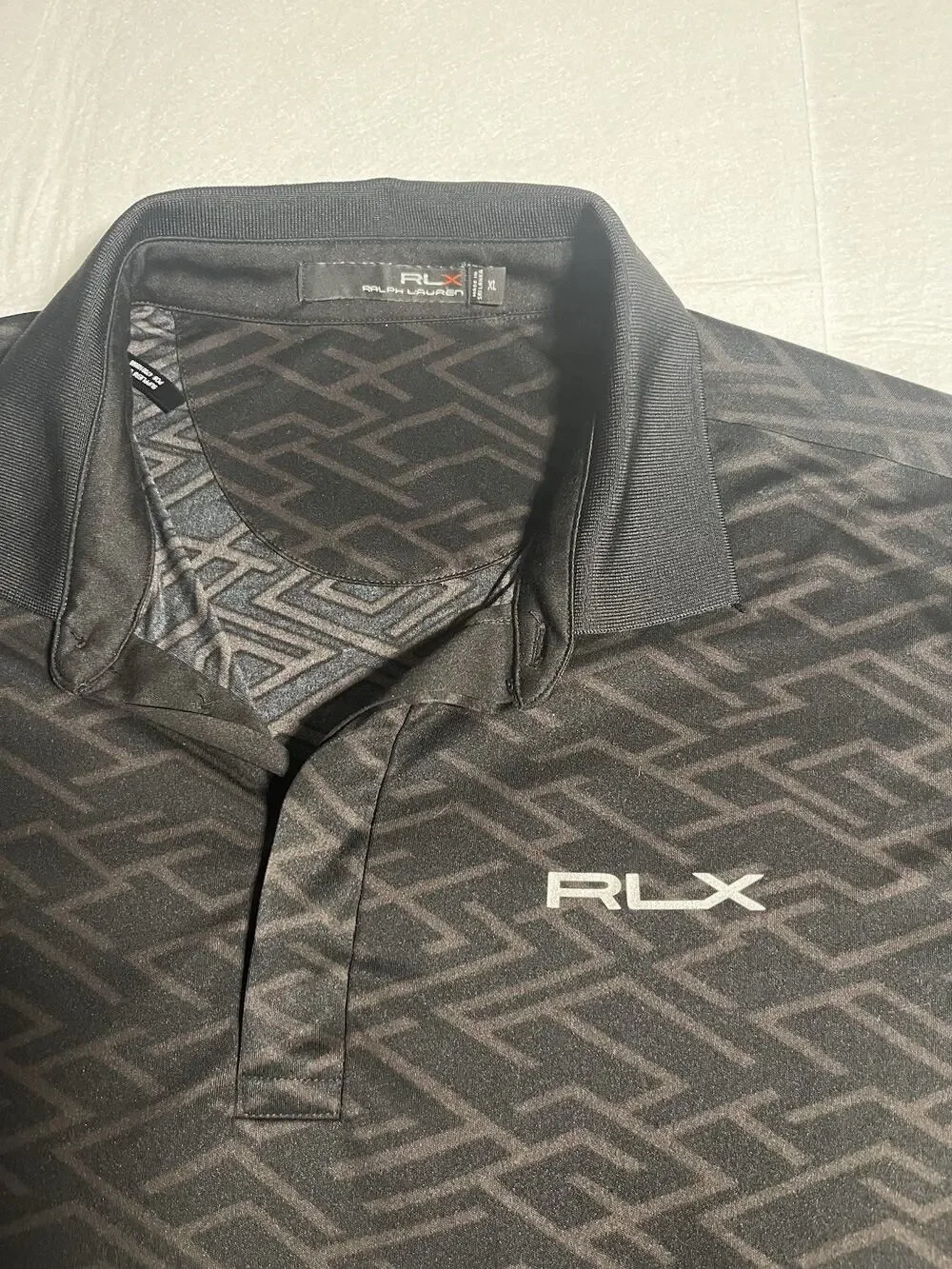 Ralph Lauren RLX Golf Polo Mens XL Black Pete Dye French Lick Geometric Shirt